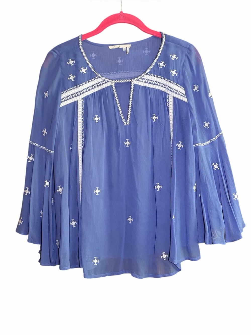 Anthropologie Floreat Adena Blue Embroidered Boho Peasant Blouse Size 0 - Picture 2 of 8